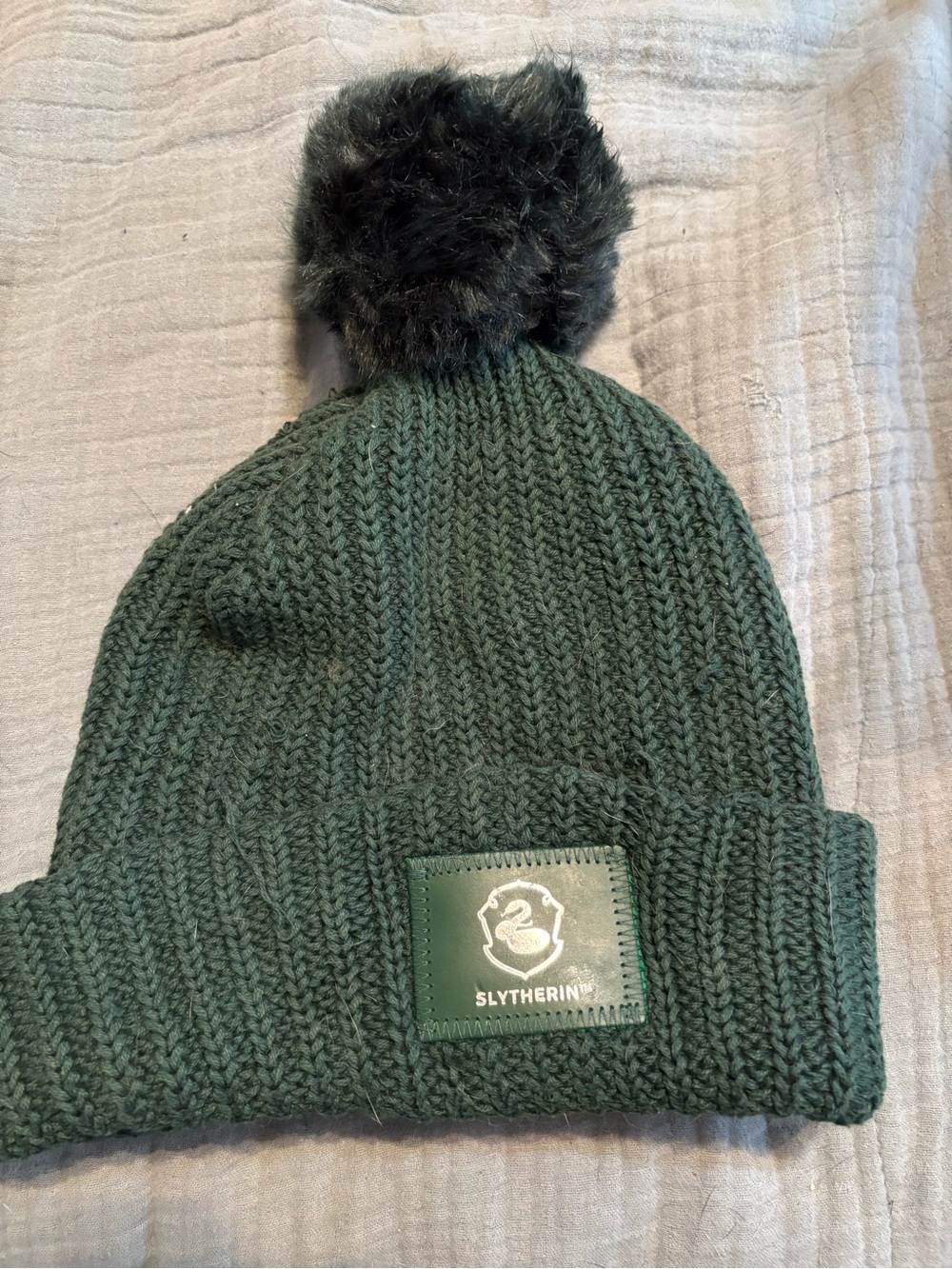 Harry Potter Slytherin Love Your Melon Dark Green Beanie with Faux Fur Pom